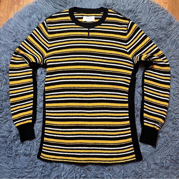 Ovadia & Sons Black Yellow Striped Wool Sweater - Picture 1 of 5